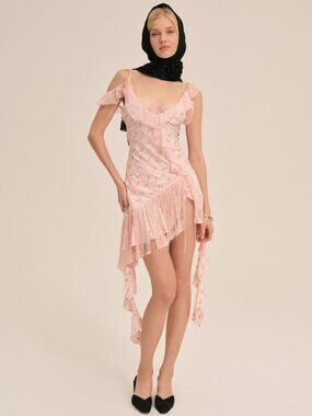 For Love & Lemons Raspberry Rose Mini Dress | Pink | Fringe | XXS | NWT